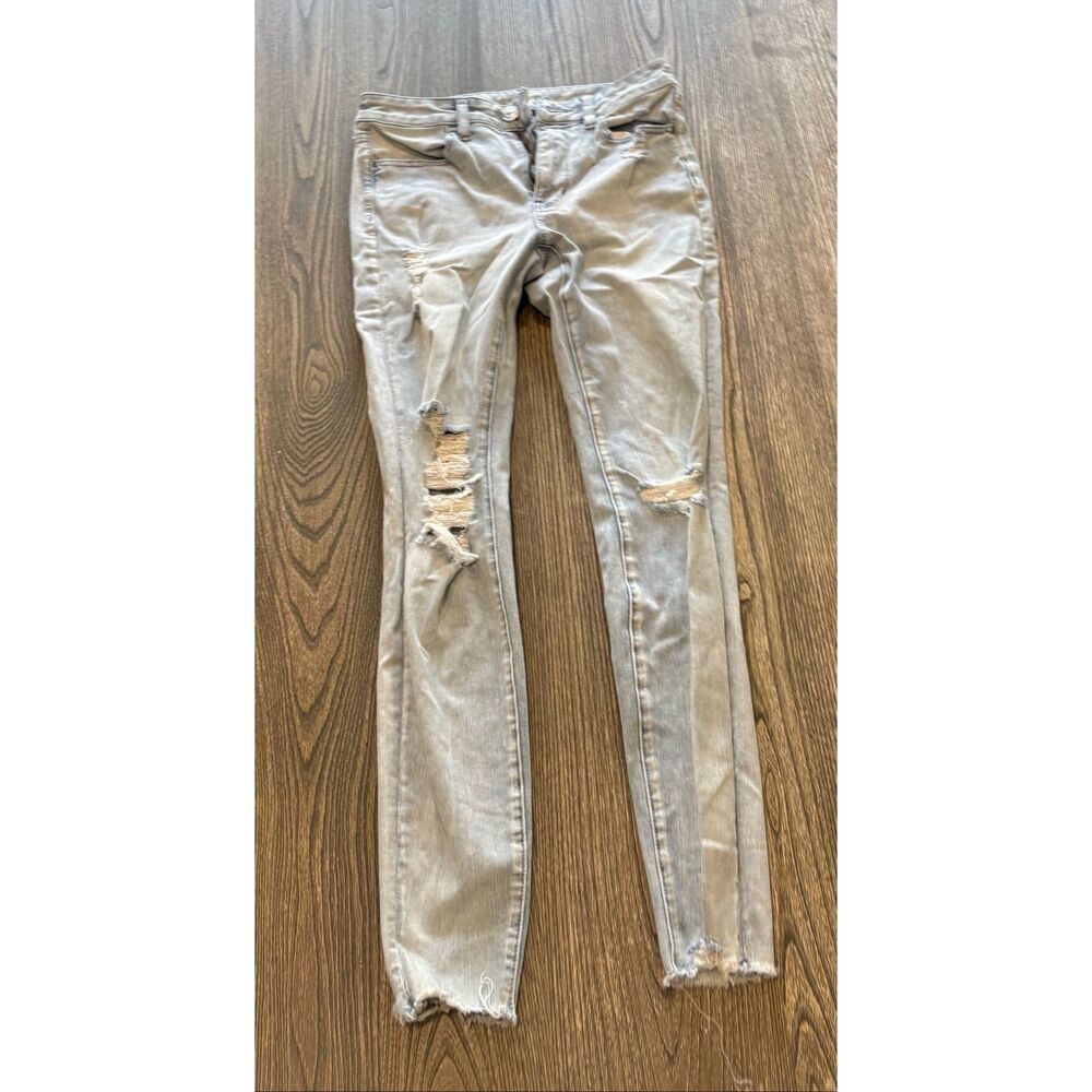 American Eagle Skinny Jeans Mid Rise 360 Next Level Distressed Light Blue Size 6